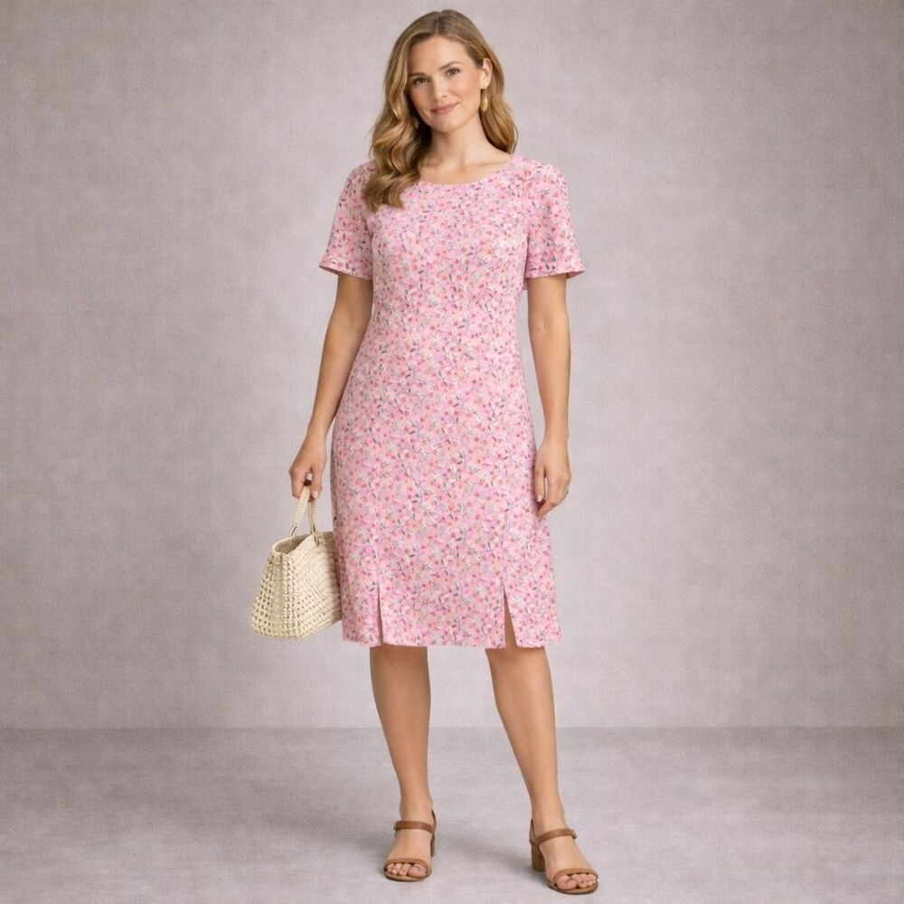 BODEN Jane Milkshake Pink Floral Dress Petite 4 Short Sleeve Knee Midi Women’s
